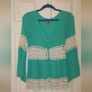 Entro turquoise color boho style blouse